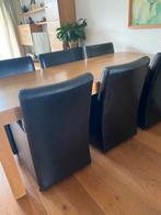Eetkamerstoelen, donkerbruin leer op wieltjes, Huis en Inrichting, Stoelen, Ophalen, Gebruikt, Bruin, Leer