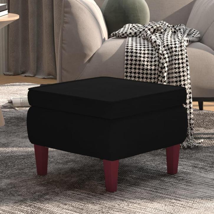 vidaXL Kruk – Fluweel Zwart met Houten Poten, Huis en Inrichting, Krukjes, Nieuw, Hout, Ophalen of Verzenden