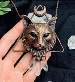 Electroformed boho kat met bergrkristal ketting spiritueel, Verzenden, Mineraal
