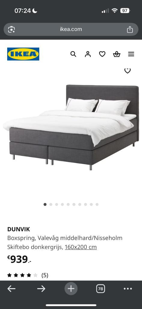 Boxspring tweepersoonsbed 160x200 antraciet, Huis en Inrichting, Slaapkamer | Boxsprings, Zo goed als nieuw, 160 cm, 200 cm, Tweepersoons