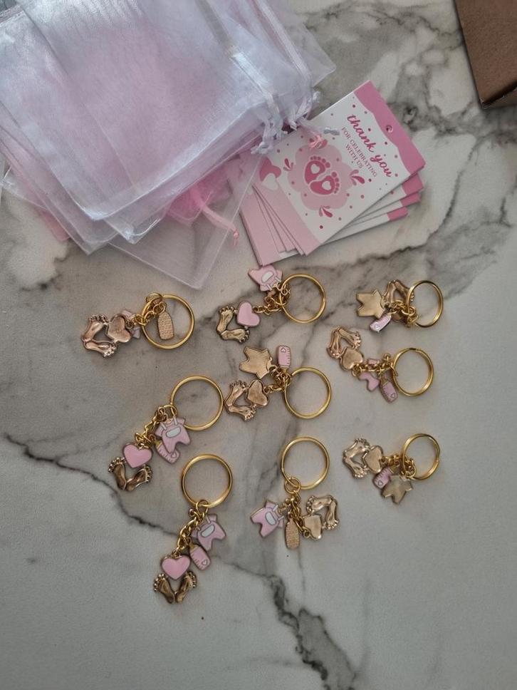 9 Babyshower Bedankjes Sleutelhangers + Zakjes & Kaartjes, Kinderen en Baby's, Kraamcadeaus en Geboorteborden, Nieuw, Kraamcadeau