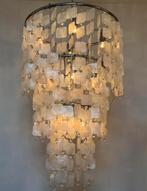 Vintage XXL schelpen capiz hanglamp parelmoer kristallen, Huis en Inrichting, Lampen | Hanglampen, Ophalen of Verzenden