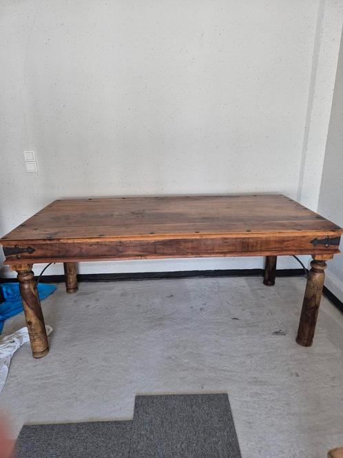 Teakhouten Eettafel / ijzeren accenten 180 cm,Stoer,Sober, Huis en Inrichting, Tafels | Eettafels, Gebruikt, 50 tot 100 cm, 150 tot 200 cm
