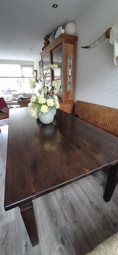 hardhouten tafel 220 cm x 100 cm  x 78 cm inclusief lades, Ophalen, Gebruikt, 100 tot 150 cm, 200 cm of meer