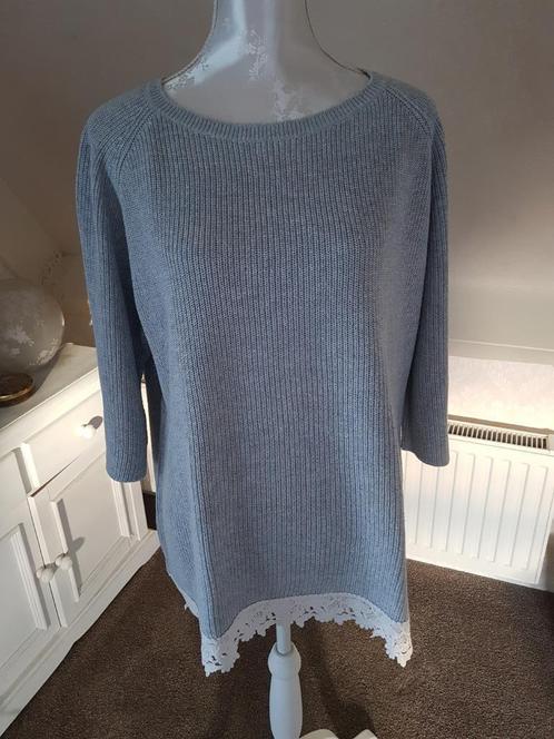 Zomerse lichtgrijze trui met kantrand maat XL, Kleding | Dames, Truien en Vesten, Gedragen, Maat 46/48 (XL) of groter, Grijs, Ophalen of Verzenden