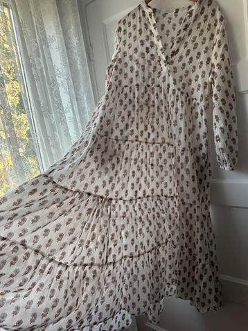 Bohemian indiase blockprint maxi lange wit gebloemde jurk M beschikbaar voor biedingen