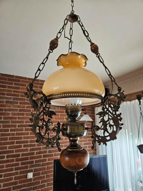 Vintage Hanglamp met Amberkleurige Kap, Antiek en Kunst, Antiek | Lampen, Ophalen