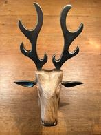 Zeer Mooi en Gaaf Houten HERTENKOP met Metalen oren en gewei, Ophalen of Verzenden, Zo goed als nieuw
