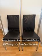 Blauwe leren eetkamer stoelen, Huis en Inrichting, Stoelen, Ophalen, Zo goed als nieuw, Blauw, Twee