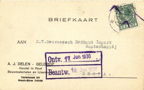A.J. Delen - Geldrop - 06.1930 - briefkaart, Postzegels en Munten, Brieven en Enveloppen | Nederland, Briefkaart, Ophalen of Verzenden
