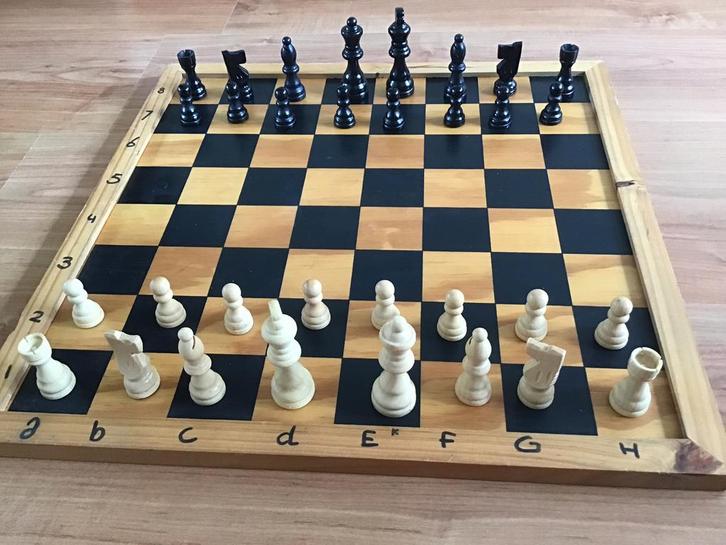 Schaakbord - annotatie/dambord + GROTE Houten schaakstukken, Hobby en Vrije tijd, Denksport en Puzzels, Schaken, Minder dan 500 stukjes