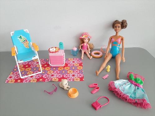 barbie en Chelsea zomerse speelset picknick hondje badpak, Kinderen en Baby's, Speelgoed | Poppen, Zo goed als nieuw, Barbie, Ophalen of Verzenden