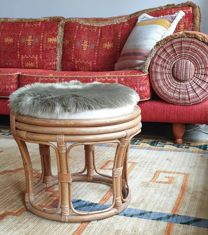 Vintage bohemian rotan kruk poef tafeltje, Huis en Inrichting, Krukjes, Gebruikt, Overige materialen, Ophalen