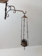 Oud godslampje met muursteun. Messing/koper., Ophalen of Verzenden