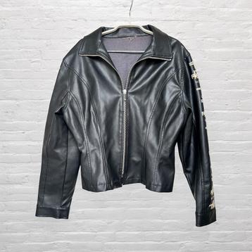 Merkloos Blazer Maat L Zwart Tekst PU Leer Biker beschikbaar voor biedingen