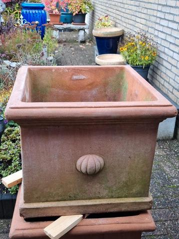 2 zware terrasbakkken  terracotta             groot en zwaar beschikbaar voor biedingen