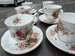 6-delige theeset met rozenmotief – porselein met goudrand, Huis en Inrichting, Keuken | Servies, ., Ophalen of Verzenden, Zo goed als nieuw