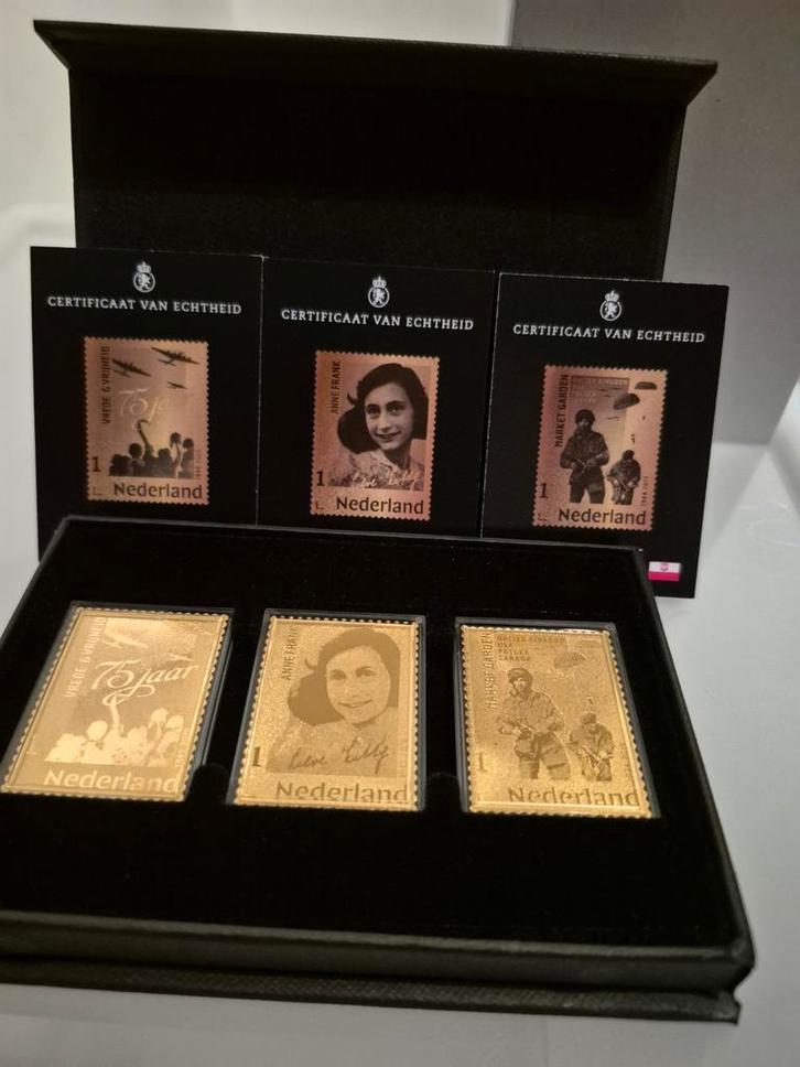 Gouden Postzegels – Market Garden, Anne Frank & Vrede, Postzegels en Munten, Edelmetalen en Baren, Goud, Ophalen of Verzenden
