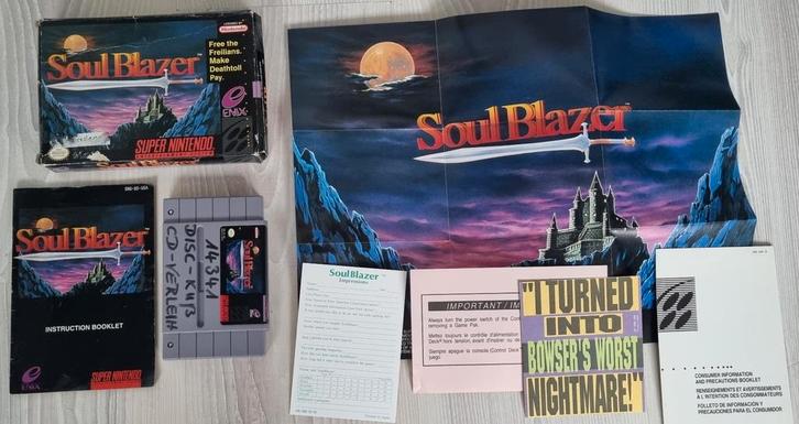 Soulblazer SNES NTSC-U Compleet in box, Spelcomputers en Games, Games | Nintendo Super NES, Zo goed als nieuw, 1 speler, Vanaf 3 jaar