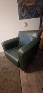 Groene lederen fauteuil, Gebruikt, Minder dan 75 cm, Leer, Ophalen of Verzenden