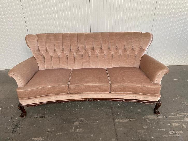 Antieke bank 3 zits Vintage Retro 100% mohair Gecapitonneerd, Huis en Inrichting, Banken | Bankstellen, Gebruikt, Rechte bank