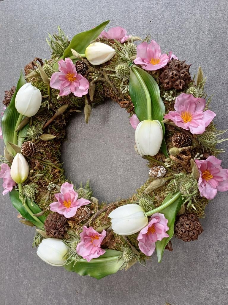 Voorjaarskrans met natuurlijke materialen en zijdebloemen, Ophalen of Verzenden, Nieuw