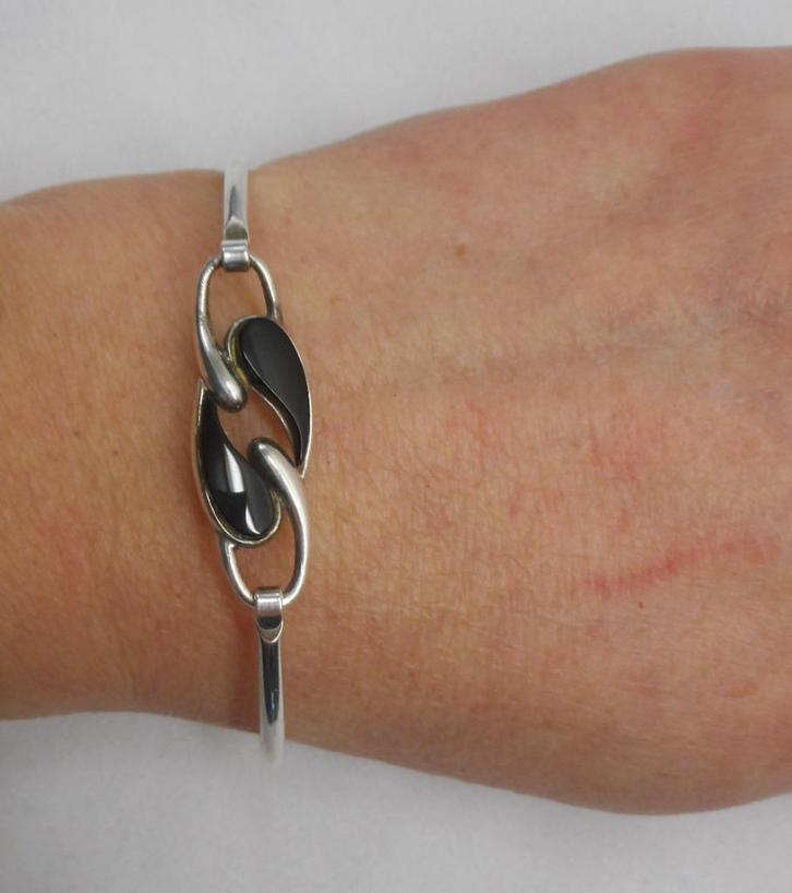 Zilveren vintage armband met onyx nr.1298, Sieraden, Tassen en Uiterlijk, Armbanden, Zo goed als nieuw, Zilver, Zilver, Verzenden