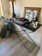 Sidetable: Marmer blad, zilveren/chroom kruispoot, Huis en Inrichting, Tafels | Sidetables, Ophalen, 100 tot 150 cm, Zo goed als nieuw