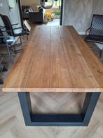 Massief Eiken Tafel 220x90 - Stalen U Poten, Huis en Inrichting, Tafels | Eettafels, Ophalen, Gebruikt, 200 cm of meer, 50 tot 100 cm