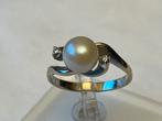 Gouden ring Akoja parel en diamant 18 CT, Sieraden, Tassen en Uiterlijk, Ringen, Verzenden, Wit, Zo goed als nieuw, 17 tot 18