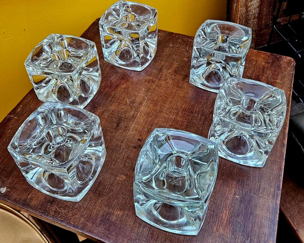 Glazen vintage kubus kandelaars Jaren 60 - 70, Overige materialen, Overige kleuren, Ophalen of Verzenden, Zo goed als nieuw