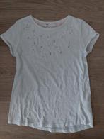 Wit shirtje korte mouwen en 3d bloemetjes/vlinders 134/140, Gebruikt, Meisje, H&M, Ophalen of Verzenden