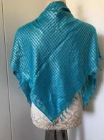 Turquoise Sjaal met Goud en Zilver, Ophalen of Verzenden, Zo goed als nieuw, Sjaal