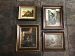 Vier Schilderijtjes Boerenleven Klassiek, Antiek en Kunst, Kunst | Schilderijen | Klassiek, Ophalen of Verzenden