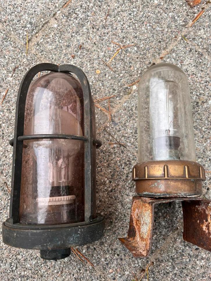 Vintage Industriële Lampen, Huis en Inrichting, Lampen | Hanglampen, Gebruikt, Minder dan 50 cm, Glas, Ophalen of Verzenden