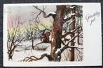 Een eekhoorn vermaakt zich in het besneeuwde bos 1952, Deens, Verzamelen, Ansichtkaarten | Dieren, 1940 tot 1960, Gelopen, Knaagdier