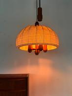 Vintage XL hanglamp teak & wol, Domus ‘70, Vintage retro buisframe design rotan webbing papercord deens, Metaal, Ophalen of Verzenden
