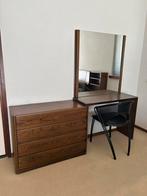 Massief houten kaptafel met spiegel en ladenkast, Huis en Inrichting, Tafels | Kaptafels, Ophalen, Gebruikt, Hout, Minder dan 100 cm