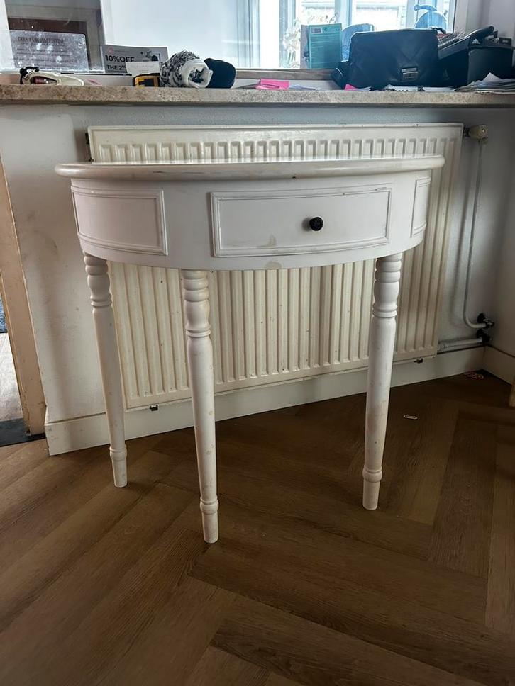 Mooi wit haltafeltje / sidetable met lade, Huis en Inrichting, Tafels | Sidetables, Gebruikt, 25 tot 50 cm, 50 tot 100 cm, Rechthoekig
