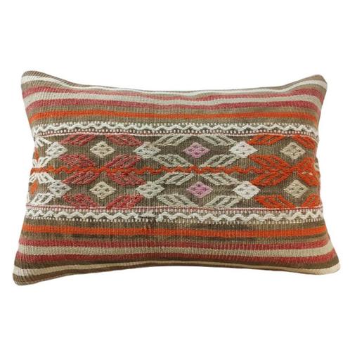 Vintage kelim kussen 40x60 vervaagd bruin oranje roze, Huis en Inrichting, Woonaccessoires | Kussens, Nieuw, Overige kleuren, Rechthoekig