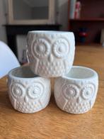 3 wit keramische bloem/plantenpotjes in de vorm van een uil, Tuin en Terras, Bloempotten, Rond, Ophalen of Verzenden, Zo goed als nieuw