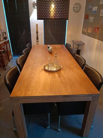 grote strakke hardhouten eetkamertafel, tafel teak hout  beschikbaar voor biedingen