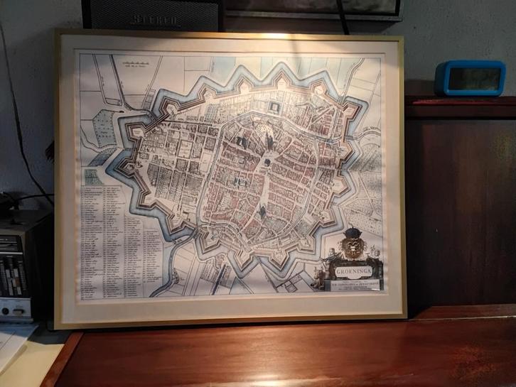 Oude kaart Groningen, Blaauw, ingelijst, Antiek en Kunst, Kunst | Litho's en Zeefdrukken, Ophalen of Verzenden