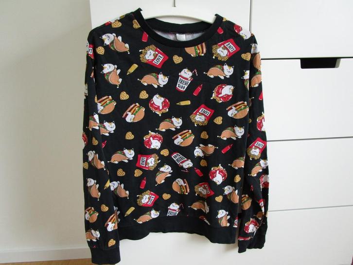 H&M - sweat trui met fastfood print maat S, Kleding | Dames, Truien en Vesten, Zo goed als nieuw, Maat 36 (S), Zwart, Ophalen of Verzenden