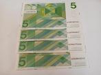 4 maal 5 gld briefgeld unc puntgaaf, Ophalen of Verzenden, 5 gulden, Setje
