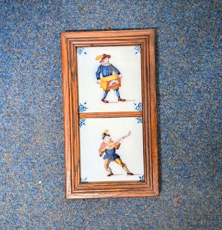 2 Makkummer Tegeltjes in Houten Lijst met echtheidsbevestig, Antiek en Kunst, Antiek | Wandborden en Tegels, Ophalen of Verzenden
