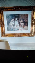 Vertederend " Puppy's " Prent Goudkleurig Schitterende Lijst, Schilderij, Zo goed als nieuw, 50 tot 75 cm, 50 tot 75 cm