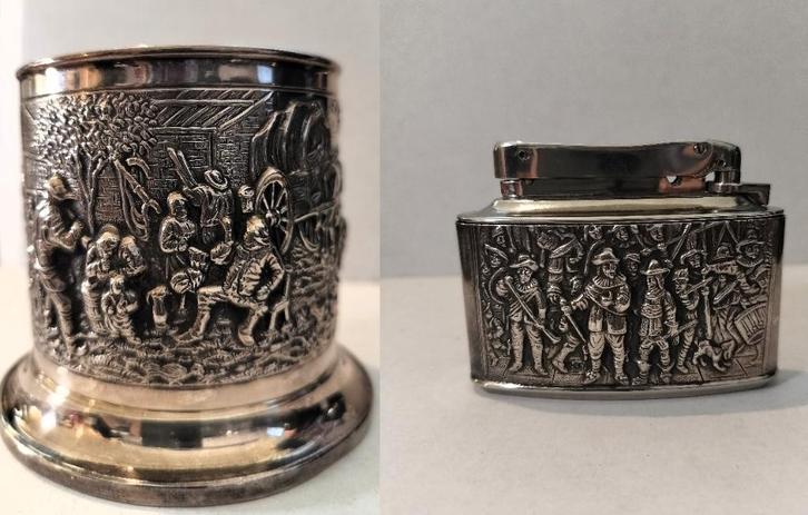 Verzilverde Rook-Set H. Hooijkaas Sigaren Vaasje & Aansteker, Antiek en Kunst, Antiek | Goud en Zilver, Zilver, Ophalen