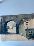 Oude aquarel winter tafereel, Ophalen of Verzenden