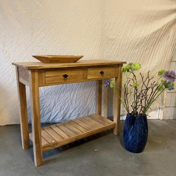 Sidetable - 2 lades - 100 x 40 cm - Teakhout - TTM Wonen beschikbaar voor biedingen